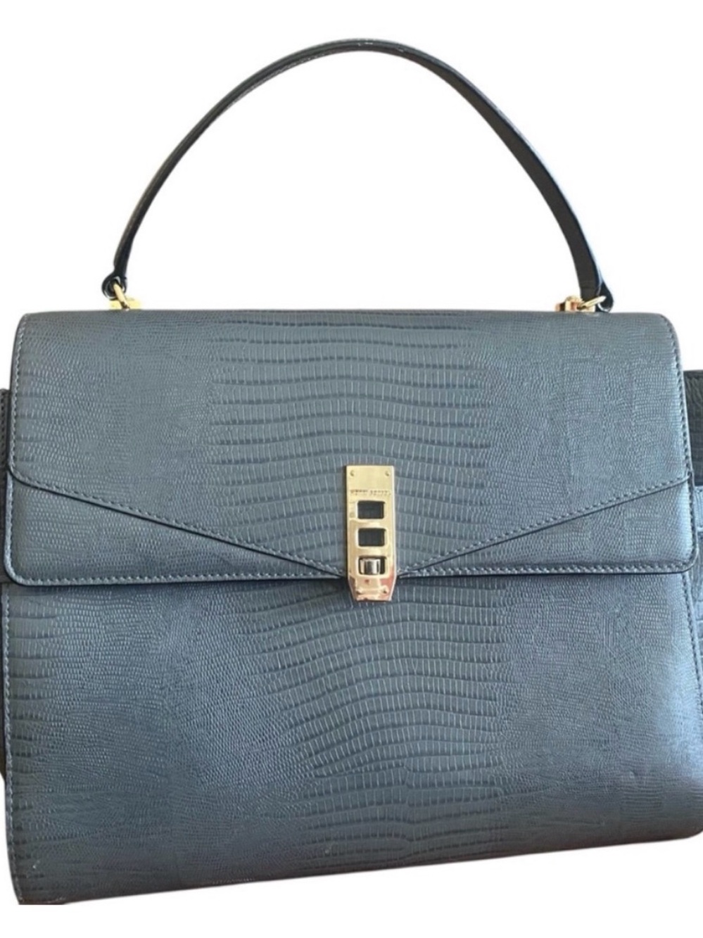 henri bendel grey Textured Top-Handle Satchel with Gold Lock